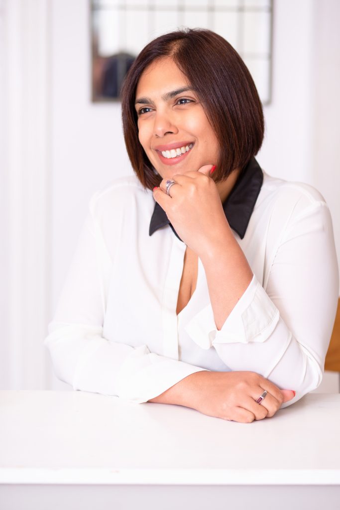 Smiling woman with dark hair